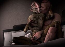 2018 3d alien bed dank_wankem erection female finger_fuck fingering hand_holding human humanoid kissing looking_back male mammal mass_effect nude penetration penis pussy romantic scales source_filmmaker straight turian vaginal_penetration video_games