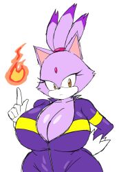 big_breasts blaze_the_cat blaze_the_rider cleavage clothed flame momiji_(artist) purple_skin sega sonic_(series) sonic_riders sonic_the_hedgehog_(series)
