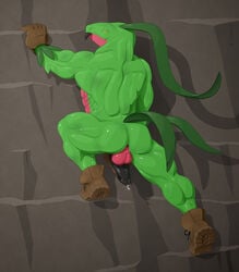 1boy 2018 4k abs absurd_res anthro anthrofied anus ass back biceps black_penis black_tongue boots cel_shading climbing clothing dirt dirty dust footwear gloves grasp grovyle hi_res leather lizard male male_only muscular muscular_male nintendo original_character penis perineum pinup pokémon_(species) pokemon pokemon_rse pose precum presenting remake rene_(tjdolphin) reptile rock rubbing scalie solo sweat testicles tjdolphin tongue tongue_out video_games wet yellow_sclera