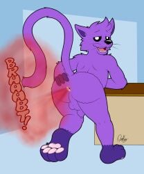 absurd_res anthro anus aroused_face ass balls catnap_(poppy_playtime) critters_(poppy_playtime) doggettdouglasmcdog domestic_cat fart fart_cloud farting_at_viewer felid felidae feline felis foreskin genitals hi_res leaning_against_counter looking_at_viewer male mammal mob_entertainment penis perineum pink_anus poppy_playtime presenting presenting_anus presenting_hindquarters purple_body raised_tail rear_view red_fart_cloud smiling_critters solo spread_butt spreading stretched_anus tail