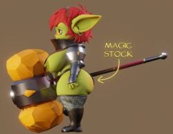 3d_(artwork) 4_fingers amber_eyes areola armor ass belly bevor big_breasts big_butt big_ears biped blush boots breasts chainmail clothed clothing digital_media_(artwork) ear_piercing ear_ring evil_container faceplate fantasy female female_humanoid fingers footwear giant_hammer goblin goblin_female green_body hair hammer hand_on_hip hi_res holding_object holding_weapon humanoid maul meme meme_reference mina_(palewdasarts) mouthplate nipple_piercing nipples oversized_weapon paladin palewdas_arts palewdasarts_(modeler) piercing red_hair ring_piercing shoes short_stack shortstack slightly_chubby solo tagme thick_thighs tools unconvincing_armor weapon