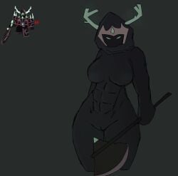 1girls abs antlers axe dailycryptids female female_only hood muscular nipples nude pussy reference_image relic_(tdx) roblox roblox_game robloxian self_upload standing tagme thighs tower_defense_x warden_(tdx) weapon
