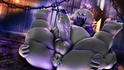 1boy 2025 3_toes 3d_(artwork) 4_fingers absurd_res anthro anthrofied anus areola ass balls belly big_areola big_balls big_penis black_sclera bodily_fluids chains crown crown_only digital_media_(artwork) fat fat_belly fat_male feet fingers gem genital_fluids genitals ghost glistening glistening_body glowing_pupils headgear headgear_only hi_res huge_balls huge_cock huge_tongue humanoid king king_boo leaking_precum logo luigi&#039;s_mansion male male_nipples male_only mario_(series) messy moobs moonwulf navel nintendo nipples nude on_ground overweight penis pink_pupils precum presenting presenting_anus puffy_anus pupils purple_nipples purple_penis_tip purple_tongue royalty solo solo_focus solo_male source_filmmaker_(artwork) spread_butt spreading toes tongue white_body