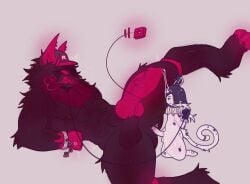 2boys angry_expression angry_face ass ass_grab ballsack black_body black_hair chained_wrists collar dick dick_on_ass fe7r8iode fluffy fluffy_balls fluffy_body fluffy_chest forsaken_(roblox) gay gay_sex glowing_eyes glowing_genitalia guest_666_(forsaken) heavy_breathing hooves horn horns legs_up male male/male male_only monkey_tail red_fur ringmaster_(forsaken) roblox roblox_game robloxian self_upload size_difference teasing teasing_ass white_body white_fur yanking