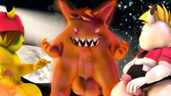 2025 3d_(artwork) 4_fingers 5_fingers absurd_res alternative_fashion anthro anthrofied balls big_balls big_penis blonde_hair bottomless brown_hair clothed clothing digital_media_(artwork) emo erection evil_grin eye_scar eyewear facial_scar fan_character femboy fingers floating forest fur gay gay_anal gay_male gay_sex generation_1_pokemon gengar genitals ghost glasses glowing glowing_body grey_eyes group hair hat hat_only headgear headgear_only headwear headwear_only hi_res homosexual homosexual_male homosexual_sex huge_balls huge_cock imminent_sex jacket jacket_vest kozmar leaf light male male/male male_only male_penetrated male_penetrating moon moonwulf mostly_nude musclegut muscular night nintendo orange_body orange_fur orange_sclera penis pikachu pink_penis pink_penis_tip plant pokemon pokemon_(species) rodent scar sharp_teeth shirt smile source_filmmaker_(artwork) spirit surprised tan_body teeth thick_penis thick_thighs topwear tree trio vest yellow_body