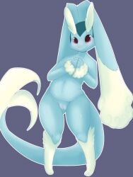 anthro blue_body blush eeveelution female generation_1_pokemon generation_4_pokemon genitals hi_res hybrid looking_at_viewer lopunny nintendo pokémon_(species) pokemon pokemon_(species) pussy simple_background solo vaporeon vaporunny vidfox