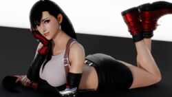 3d adeptusinfinitus belly blender breast female final_fantasy final_fantasy_vii highres laying_down looking_at_viewer solo suspenders tank_top tifa_lockhart