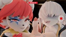 1boy 2girls 3d animated anthro bite blowjob bunny_girl cock cum eleetapricot furry furry_female human in_heat_(game) longer_than_10_seconds looking_at_viewer marzicc misty_(in_heat) monsterbox opaluva penis poppi_(in_heat) pov precum shark_girl shorter_than_30_seconds sound tagme thetntwonip video voice_acted