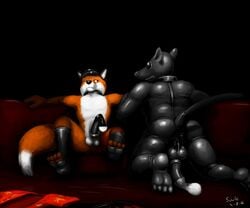 after_sex anus balls bondage bound canine clothing cock_ring collar condom cum fox gimp legwear male mammal penis rat rodent rubber shiny shirt stockings suule yaoi