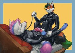 anal anthro balls bed canine collar deusexmoose duo fox harness knot male mammal penis pillow rubber sex wolf yaoi