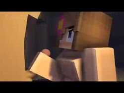 1boy 1girls 3d animated big_breasts blue_eyes brown_hair cubic_breasts female flower_in_hair handjob horny_female human_female humanoid jenny_belle_(slipperyt) joa mine-imator minecraft no_sound nude slipperyt straight tagme video