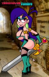 ass breasts cartoon_network female_only high_heel_boots high_heels mighty_magiswords nipples sandybelldf sword vambre_warrior