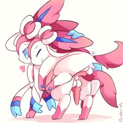 2018 anal anal_sex animal_genitalia balls blue_eyes blush bow_tie canine cum duo eeveelution femboy feral fur heart looking_back male male_only mammal nintendo open_mouth penetration penis pokémon_(species) pokemon pokemon_(species) purpleninfy ribbons sex simple_background smile sylveon video_games yaoi