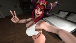 1girls alexstrasza ass bare_ass bare_shoulders bed bedroom big_ass big_breasts bra breasts busty chickitychina cleavage clothed curvy dragon_girl dragon_queen erect_nipples erect_nipples_under_clothes exposed_ass female_focus glowing_eyes heroes_of_the_storm milf monster_girl nipples orange_eyes red_hair red_nails selfie shoulders smile source_filmmaker thong video_games voluptuous white_bra world_of_warcraft