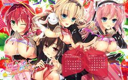 bra breast_hold breasts calendar_(medium) cum game-style hinamatsuri_touko nipples no_bra o33 onomatope*raspberry open_shirt saimin_paradise!_~saiminjutsu_de_tsugou_no_ii_bishoujo_gakuen_seikatsu~ seifuku shirt_lift sweater wallpaper