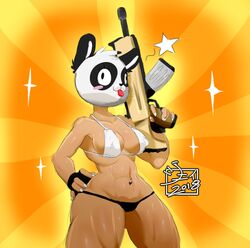 1girls big_breasts bikini fortnite fortnite:_battle_royale gun jaynatorburudragon panda_team_leader syd_(fortnite) tagme thick_thighs