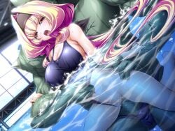 1boy azarin_(exs-tia) barefoot black_hairband blonde_hair blue_one-piece_swimsuit blush breasts censored cleavage clothes_pull clothing_aside collarbone colored_skin competition_swimsuit covered_nipples female game_cg green_skin hair_intakes hairband headband indoors inoino kouyoku_senki_exs-tia large_breasts large_variant_set long_hair mosaic_censoring non-web_source official_art one-piece_swimsuit one-piece_swimsuit_pull open_mouth partially_submerged penis pool red_eyes scar school_swimsuit sex sex_from_behind sideboob solo_focus sportgil straight swimsuit swimsuit_aside torso_grab vaginal_penetration variant_set very_long_hair water