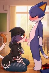 ai_generated animal_crossing classroom clothed_female_nude_male discarded_clothing embarrassed embarrassed_nude_male epic_games fortnite fortnite:_battle_royale indoors meow_skulls_(fortnite) nintendo nude oral penile_penetration penis_in_mouth public public_nudity rover_(animal_crossing) school schoolgirl video_games