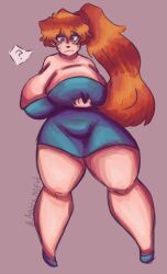 1girls askora breasts female huge_breasts itsuka_kendou massive_breasts my_hero_academia orange_hair question_mark thick_thighs thighs