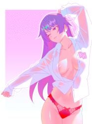 1girls areolae arm_above_head arm_up bakemonogatari belly belly_button big_breasts blue_eyes blue_eyes_female breasts breasts_apart busty busty_female busty_girl busty_teen closed_mouth_smile collarbone digital digital_art digital_drawing digital_drawing_(artwork) digital_media digital_media_(artwork) elbows eruart eye_closed female female_focus female_only fingers groin half_naked half_nude hand_above_head hand_up head_tilt high_resolution high_school_student highres lace-trimmed_panties lace-trimmed_underwear lace_panties lace_underwear large_boobs large_breasts lean_figure lips long_hair midriff naked naked_female naked_shirt naked_woman narrow_waist navel nude nude_female nudity one-eye_closed one_eye_closed one_eye_open open_clothes open_clothing open_shirt open_topwear panties plump_breasts purple_background purple_eyebrows purple_hair purple_hair_female red_panties red_underwear school_girl semi_nude senjougahara_hitagi shirt shoulders sidelocks simple_background slender_body slender_waist slim_waist smile smiley_face smiling smiling_at_another smirk solo standing stretching stretching_arms teen_girl teenage_girl teenage_tits teenager thick_thighs thighs tilted_head unbuttoned unbuttoned_shirt underwear upper_body white_shirt white_topwear wide_hips young_female young_woman