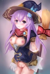 breasts dress nepgear neptunia_(series) nipples no_bra nopan open_shirt purple_hair pussy suterisu torn_clothes uncensored witch