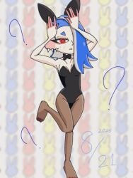 1girls bunny_ears bunnysuit cleavage dated deep_cut_(splatoon) female flat_chest flat_chested hands_up looking_at_viewer octoling ojiya625 pose shiver_(splatoon) shiver_hohojiro splatoon splatoon_(series) splatoon_3 twitter_link twitter_username