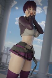 1girls ass clothed clothed_female clothing crop_top female female_only hands hands_on_face miniskirt nails nails_painted neon_violet neon_white nipple_bulge nipples no_sex outside painted_nails public purple_clothing purple_hair purple_hair_female solo solo_female tagme vensaku