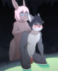 2019 2d_animation animated anthro anthro_on_anthro areola balls big_breasts blush bouncing_breasts breasts canid canine canis circumcised digital_media_(artwork) duo eyewear female flaccid genitals glasses hair humanoid_genitalia humanoid_penis iris_cottontail lagomorph leporid loop male male/female mammal massage motion_tweening nipples nude omegaozone penile penis predator/prey rabbit sitting slightly_chubby smile standing thick_thighs vyncent_(omegaozone) wearing_glasses wide_hips wolf