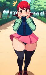 1girls absolute_territory ai_generated big_hips blush bottom_heavy chubby_thighs curvaceous curvy curvy_body curvy_figure curvy_hips curvy_thighs female huge_hips legs looking_at_viewer massive_thighs mayl_sakurai mega_man mega_man_battle_network panties plump plump_thighs skirt skirt_lift small_breasts stockings thick_thighs thigh_highs thigh_socks thigh_squish thighhighs thighs vest voluptuous voluptuous_female wide_hips wind_lift