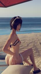 3d areolae ass ass_grab bahamut0 beach bikini_top blender bracelet breasts breasts_out feet final_fantasy_vii final_fantasy_vii_remake flashing flashing_breasts goggles_on_head hand_on_hip looking_at_viewer memz3d necklace nude ocean pinup pov short_hair sitting small_breasts smaller_female thin_waist wet yuffie_kisaragi