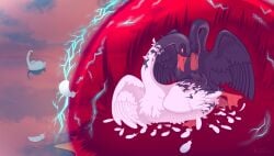 absurd_res ambiguous_gender anatid anseriform anserine avian beak bird black_body cloud colored corruption duo electricity feathered_wings feathers feral hi_res hiding hiding_in_bushes hypnosis invalid_tag lake lightning mind_control multicolored_eyes noticing rainbow_eyes red_eyes rozalid sex sky skyscape swan water white_body wings witness