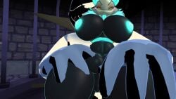 1boy1girl 1girl1boy 3d 3d_(artwork) cryptiacurves deltarune glowing_nipples grabbing_from_behind grabbing_hips king_(deltarune) king_spade naked_female nipples nipples_outside tasque_manager_(cryptiacurves) tasque_manager_(deltarune) tongue_out vrchat vrchat_avatar vrchat_media vrchat_model