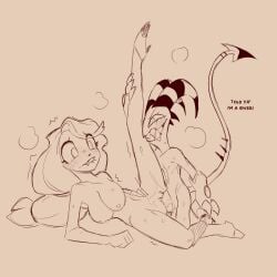 bite biting_lip blitzo_(helluva_boss) blush bodily_fluids charlie_morningstar_(hazbin_hotel) cold-blooded-twilight dialogue duo erection eyebrows female fingers genitals hair hazbin_hotel hellaverse helluva_boss hi_res horn humanoid imp male male/female penetration penile penile_penetration penis pupils sex sweat teeth text vaginal_penetration vulva