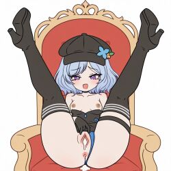 ai_generated black_clothes black_clothing blue_hair cookiasncream creampie cum cum_in_ass cum_in_pussy cum_inside curly_hair dark_clothing dark_nipples dripping dripping_cum exposed exposed_breasts exposed_pussy káeli_xyovka_(character) kaybur_(series) la_coroneta_(series) legs_up light-skinned_female looking_at_viewer open_legs purple_eyes short_hair stockings throne throne_room white_skin white_skinned_female