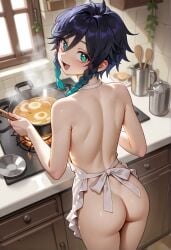 1boy ai_generated apron artist_request ass blush boywife bubble_ass bubble_butt bulge cooking cute cute_face cute_male femboy feminine feminine_male gay genshin_impact girly hanahana housewife indoors inside kitchen light-skinned_male light_skin looking_at_viewer looking_back pixiv pov pov_eye_contact smooth_skin solo solo_male soup trap venti_(genshin_impact) wholesome