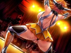 ass breasts censored chains collar female fingering from_behind game_cg igawa_sakura kagami_hirotaka lights long_hair pussy pussy_juice sideboob skirt stage taimanin_(series) taimanin_asagi taimanin_asagi_zero torn_clothes trembling wet