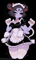1boy 1girls 2d accessory ai_assisted ai_generated animal_humanoid anthro arachnid arachnid_humanoid arthropod arthropod_humanoid bell black_background black_hair bow_ribbon breasts clothing collar fangs female hair_accessory hair_ribbon hairbow humanoid legs maid maid_apron maid_headdress maid_outfit maid_uniform male moglotbs monster_girl muffet multi_arm multi_eye multi_limb petite ribbons simple_background skinny solo spider spider_girl spider_humanoid spider_web sехual tagme undertale undertale_(series)