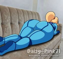 1girls 2d 2d_(artwork) ass ass_focus big_ass big_butt blonde_hair butt butt_focus clothed clothed_female couch couch_meme daisy-pink71 female female_only fully_clothed huge_ass huge_butt laying_on_couch metroid nintendo ponytail samus_aran thick_ass thick_butt thick_thighs thighs tight_clothing wide_hips zero_suit zero_suit_samus