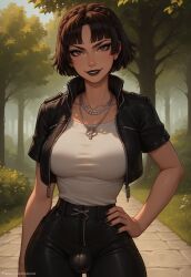 1futa 1futanari ai_generated ass big_ass big_breasts big_butt big_hips big_penis black_eyeshadow black_jacket black_lip black_lips black_lipstick black_makeup braided_hair breasts brown_hair cleavage dick dickgirl eyebrows eyelashes from_below futa_only futanari goth goth_futa goth_girl goth_makeup gothic gothic_girl gothified grin grinning grinning_at_viewer hair hands-free huge_cock indoors jacket latex leather leather_pants lips long_hair looking_at_viewer makeup makoto_niijima narrow_waist narrowed_eyes nose pants penis persona persona_5 persona_5_royal red_eyes seducing seductive seductive_eyes seductive_gaze seductive_look seductive_mouth seductive_pose seductive_smile shirt smile smile_at_viewer smiley_face smooth_balls smooth_penis smooth_skin solo solo_dickgirl solo_focus solo_futa solo_futanari taker_pov testicles velonix white_shirt