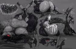 anthro ass balls big_balls big_breasts big_butt big_penis black_body black_fur bodily_fluids breasts cum cum_inside duo excessive_cum excessive_genital_fluids female french_kissing fur generation_7_pokemon generation_8_pokemon genital_fluids genitals hi_res hisuian_form hisuian_typhlosion huge_balls huge_breasts huge_butt huge_cock hyper hyper_balls hyper_genitalia hyper_penis inflation kissing male male/female mimikyu nintendo penetration penis pokemon pokemon_(species) red_eyes regional_form_(pokemon) schmuck stomach_bulge twitch_(schmuck) vaginal_penetration vein veiny_penis