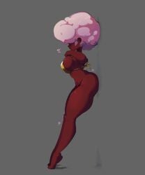 1girls afro against_surface against_wall annette_apricot annettesugar ass big_ass big_breasts bikini breasts dark-skinned_female dark_skin female female_focus female_only gold_bikini pink_hair tagme