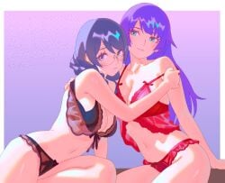 2girls bakemonogatari bare_arms bare_belly bare_chest bare_hands bare_hips bare_knees bare_legs bare_midriff bare_navel bare_shoulders bare_skin bare_thighs belly belly_button big_breasts black_bra black_hair black_hair_female black_panties black_underwear blue_eyes blue_eyes_female bra braid braided_hair braided_ponytail breasts busty busty_female busty_girl busty_teen cleavage closed_mouth_smile collarbone curvaceous curvaceous_body curvaceous_female curvaceous_figure curvaceous_hips curvy curvy_body curvy_female curvy_figure curvy_hips digital digital_art digital_drawing digital_drawing_(artwork) digital_media digital_media_(artwork) elbows eruart exposed_arms exposed_belly exposed_chest exposed_hips exposed_legs exposed_midriff exposed_navel exposed_shoulders exposed_skin exposed_thighs female female_focus female_only fingers front-tie_bra glasses glasses_on_face glasses_on_head hair_clip hairclip half_naked half_nude hanekawa_tsubasa head_tilt high_resolution high_school_student highres hourglass_figure inguinal_crease inguinal_ligament large_boobs large_breasts lean_figure lingerie lingerie_bra lingerie_only lingerie_panties lips long_hair looking_at_viewer midriff multicolored_eyes multiple_females multiple_girls naked naked_female naked_woman narrow_waist navel nervous nervous_expression nervous_face nervous_female nude nude_female nudity panties plump_breasts ponytail purple_background purple_eyebrows purple_hair purple_hair_female red_bra red_panties red_underwear school_girl semi_nude senjougahara_hitagi shiny_breasts shiny_hair shiny_shoulders shiny_skin shiny_thighs shoulders shy shy_expression simple_background sitting slender_body slender_waist slim_waist smile smiley_face smiling smiling_at_viewer smirk teen_girl teenage_girl teenage_tits teenager thick_thighs thighs tilted_head two-tone_eyes underwear underwear_only upper_body wide_hips young_female young_woman