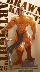 1boy 1male 1man 2026 almost_naked almost_nude artfight bara big_muscles comission crusader gay helmet holding_sword knight knight_armor knight_helmet loin_cloth loincloth loincloth_only male male_knight moon moon_pendant moon_symbol muscular muscular_male sword yaoi
