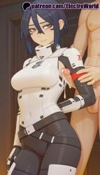 1boy 1girls 2025 ai_generated artist_name black_hair breasts bust chest clothed_female_nude_male cum electroworld elster_(signalis) female hi_res high_quality high_resolution highres nude patreon patreon_username short_hair signalis stable_diffusion straight watermark