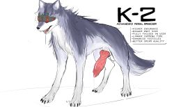 absurd_res animal_genitalia bodily_fluids canid canine canis cum cum_drip description dripping feral genital_fluids genitals hi_res hypnotic_visor in_heat male male/male mammal mind_control penis saliva science_fiction solo treniea vein veiny_penis wolf