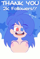 1girls 2019 :d animated artist_name becky_(mrcbleck) big_breasts blue_eyes blue_hair bouncing_breasts breasts female female_only follower_celebration gif happy long_hair looking_at_viewer milestone_celebration mrcbleck nipples red_eyes solo twitter_username watermark