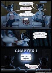 3d_(artwork) 4_toes anthro barefoot bottomwear brother brother_(lore) brother_and_sister brother_and_sister_(lore) claws clothed clothing comic comic_book controller denim denim_bottomwear denim_clothing dialogue digital_media_(artwork) digitigrade duo eating electronics english_text feet felix_(striped_sins) female food fully_clothed furniture furry furry_female furry_male hi_res implied_incest jeans male male/female mammal markings pants pizza procyonid raccoon raccoon_tail remote_control ryder_(striped_sins) shirt sibling_(lore) siblings sister sister_(lore) sofa speech_bubble striped_markings striped_sins striped_tail stripes t-shirt tail tail_markings television text toes topwear twins willitfit