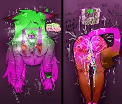 asshole consensual cum_dripping cum_in_ass cum_in_pussy degrading hairy moaning panting piercings pussy regretevator scratches shivering stuck_in_wall sweaty_body tally_marks tentacle_dick text text_bubble unpleasant_(regretevator) unpleasant_gradient writing writing_on_ass