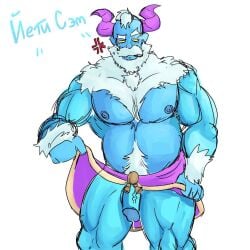 balls bara belly big_belly big_breasts big_nipples big_thighs brawl_stars breasts chubby cum exposed_breasts exposed_nipples furry huge_breasts huge_nipples huge_thighs monster monster_cock muscular nipples penis provocative sam_(brawl_stars) solo thighs