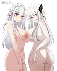 2girls adult adult_female areolae ass bare_arms bare_ass bare_back bare_belly bare_breasts bare_butt bare_chest bare_hands bare_hips bare_legs bare_midriff bare_navel bare_nipples bare_shoulders bare_skin bare_thighs bare_tits bare_torso belly belly_button bewitching_thighs big_breasts black_hair black_hair_female blush blush_face blushing_female breast_press breast_press_on_chest breasts breasts_press breasts_pressed_against_another breasts_pressed_against_partner breasts_pressed_together busty busty_female busty_girl child_bearing_hips closed_mouth_smile completely_naked completely_naked_female completely_nude completely_nude_female curvaceous curvaceous_body curvaceous_female curvaceous_figure curvaceous_hips curvy curvy_ass curvy_body curvy_female curvy_figure curvy_hips digital digital_art digital_drawing digital_drawing_(artwork) digital_media digital_media_(artwork) dock echidna_(re:zero) elbows emilia_(re:zero) exposed_arms exposed_ass exposed_back exposed_belly exposed_breasts exposed_butt exposed_chest exposed_hips exposed_legs exposed_midriff exposed_navel exposed_nipples exposed_shoulders exposed_skin exposed_thighs exposed_tits exposed_torso eyebrows_visible_through_hair female female_focus female_only fertile_hips fingernails fingers flower flower_hair_ornament flower_in_hair flower_on_head fully_naked fully_nude hair_between_eyes hair_ornament hair_tie high_resolution highres hourglass_figure huge_breasts inframammary_fold inguinal_crease inguinal_ligament large_boobs large_breasts lean_figure long_hair looking_at_viewer looking_back looking_back_at_viewer looking_down looking_down_at_viewer mature mature_female midriff multiple_females multiple_girls naked naked_female naked_woman narrow_waist navel niet_zsu nipple-to-nipple nipples nude nude_female nudity plump_breasts pressing_breasts pressing_breasts_together purple_eyes purple_eyes_female re:zero_kara_hajimeru_isekai_seikatsu shoulders sideboob simple_background slender_body slender_waist slim_waist smile smiley_face smiling smiling_at_viewer smirk standing thick_thighs thighs topless topless_female uncensored uncensored_breasts uncensored_nipples underboob upper_body white_background white_eyebrows white_hair white_hair_female wide_hips